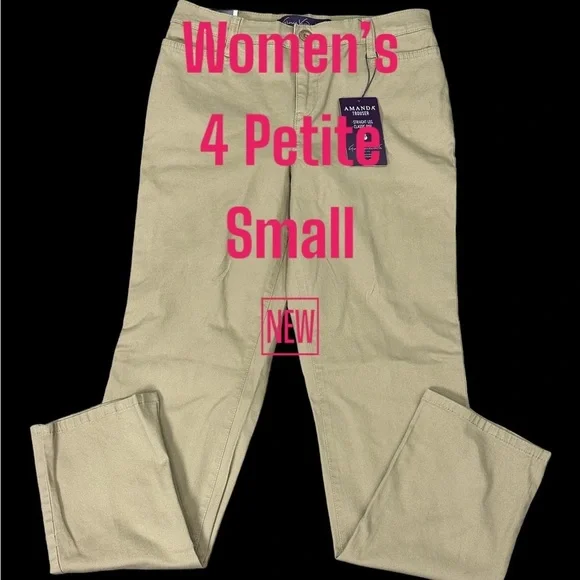 Women’s Gloria Vanderbilt 4 Petite Chino Khakis Pants Khaki Straight Stretch NWT - Picture 2 of 12